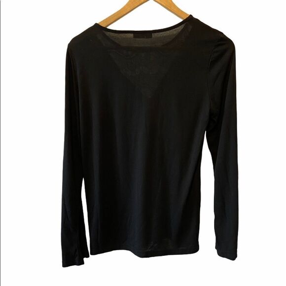 Black Long Sleeve Lightweight Lace Neckline Top M - Picture 3 of 8